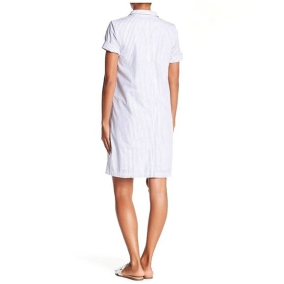 Madewell Swingout short sleeve lined 2 pocket V neck strip shirt dress Size XS - Picture 2 of 10